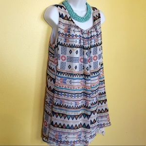 Fringe + Tribal Print Sleeveless Tent Dress Size L